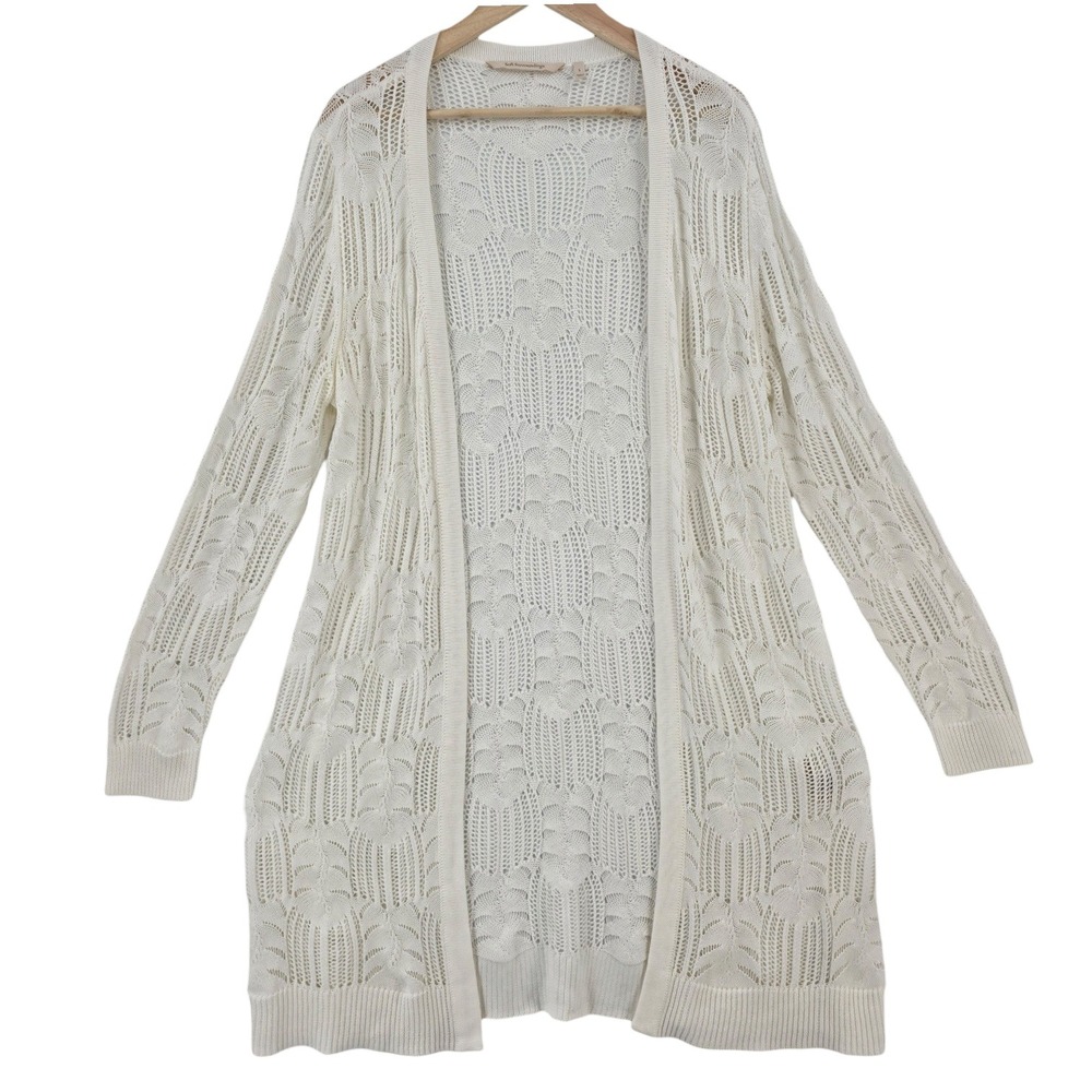 Soft Surroundings Womens L Off White Open Knit Cardigan